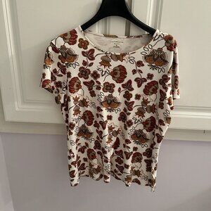 Croft & Barrow Boat Neck Brown Floral Top Size M Women's Casual Shirt‎ Blouse